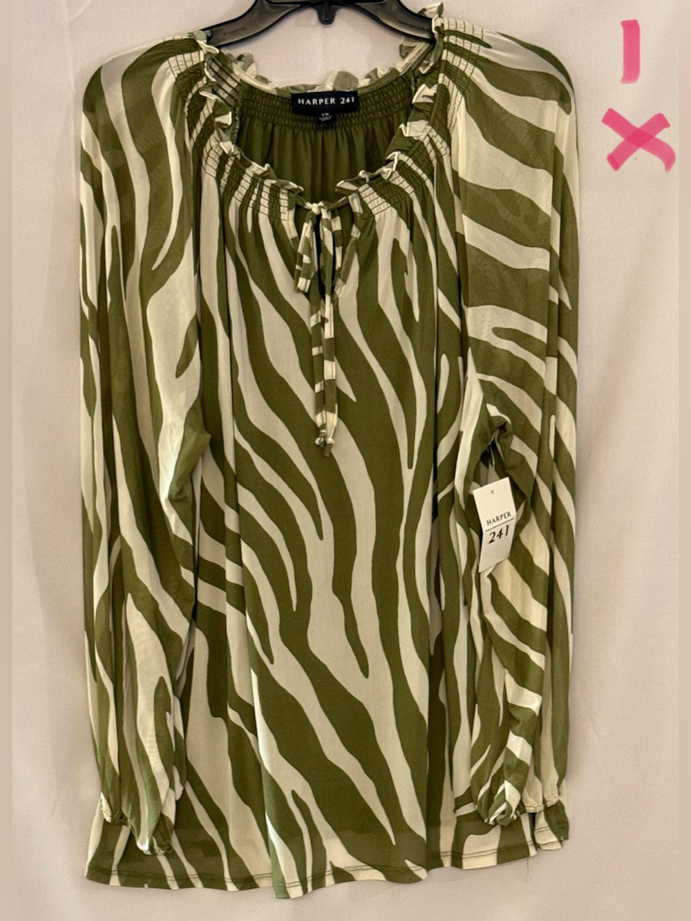 Harper Olive and Cream Zebra-Print Peasant Top